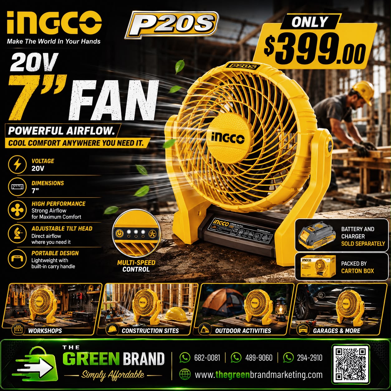 Ingco 20V 7 inch cordless fan