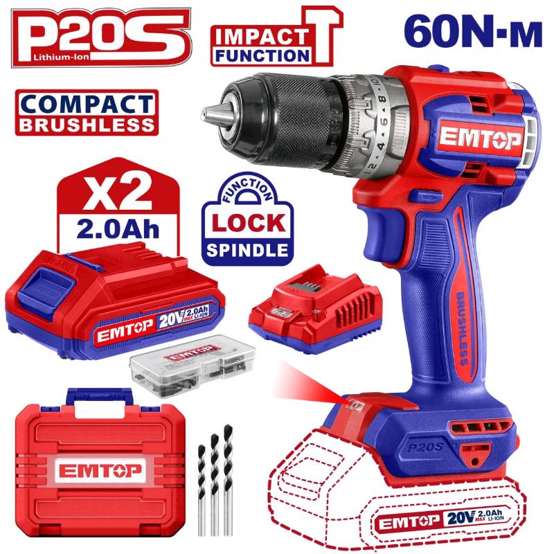 20V cordless emtop impact drill