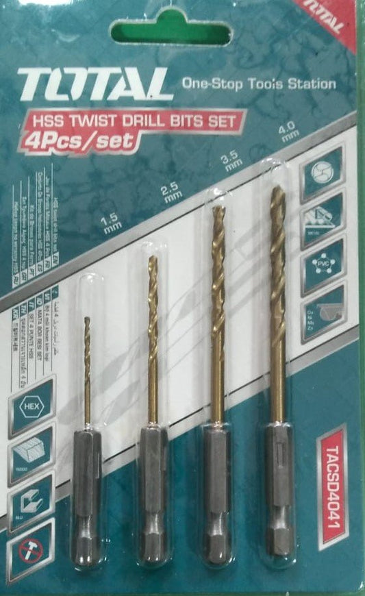 Total 4Pc HSS hex drill bit