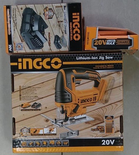 Ingco 20V cordless jigsaw with battery and charger