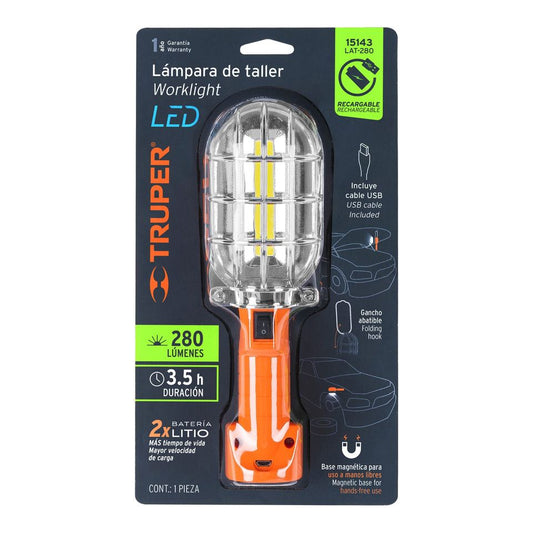 Truper LED Rechargeable Workshop Lamp, 280 LM