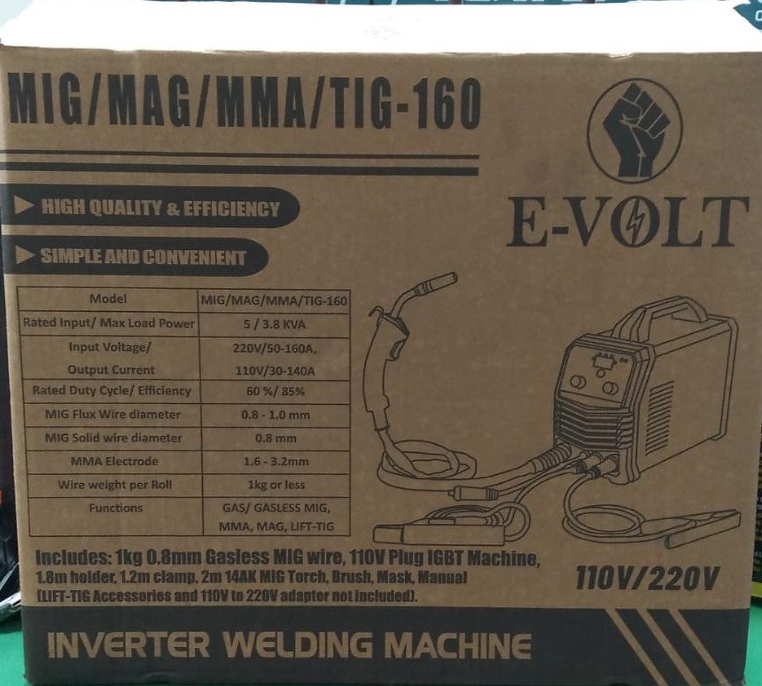 EVOLT 110v/220V 3 in 1 MIG/MAG/MMA/TIG- 160a welding machine