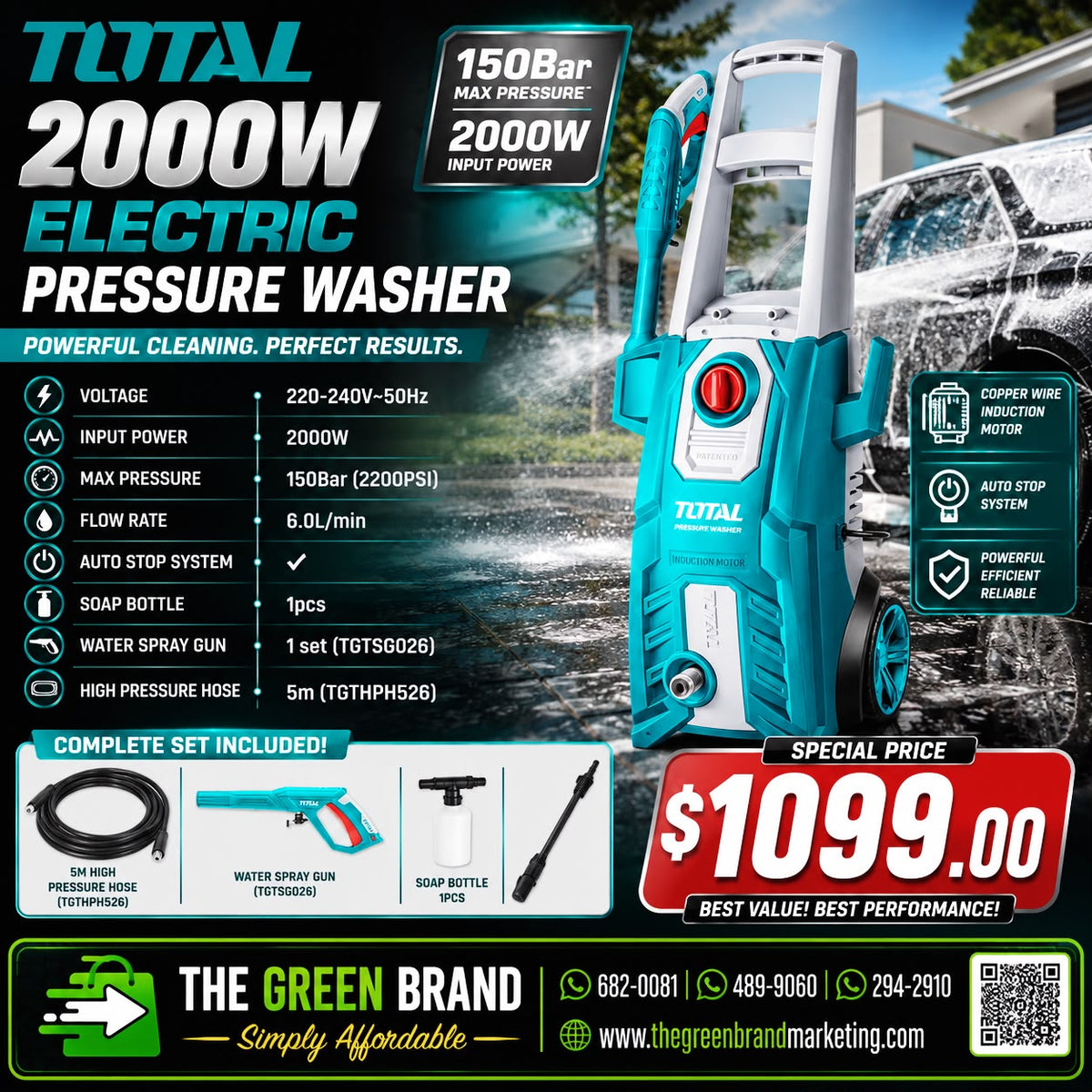 Total 2000w Pressure Washer (2320 PSI)