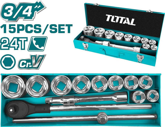 TOTAL 15 PC 3/4" Socket Set with Ratchet