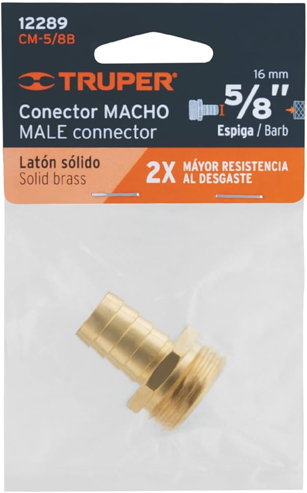 Truper CM-5/8B, Solid Brass Connector, Male, 5/8"