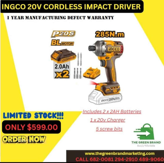 Ingco cordless 20v impact driver with 2 x 2ah batteries