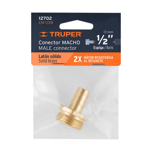 Truper 12702 / CM-1/2B - 1/2" (13 mm) Brass Male Hose Connector