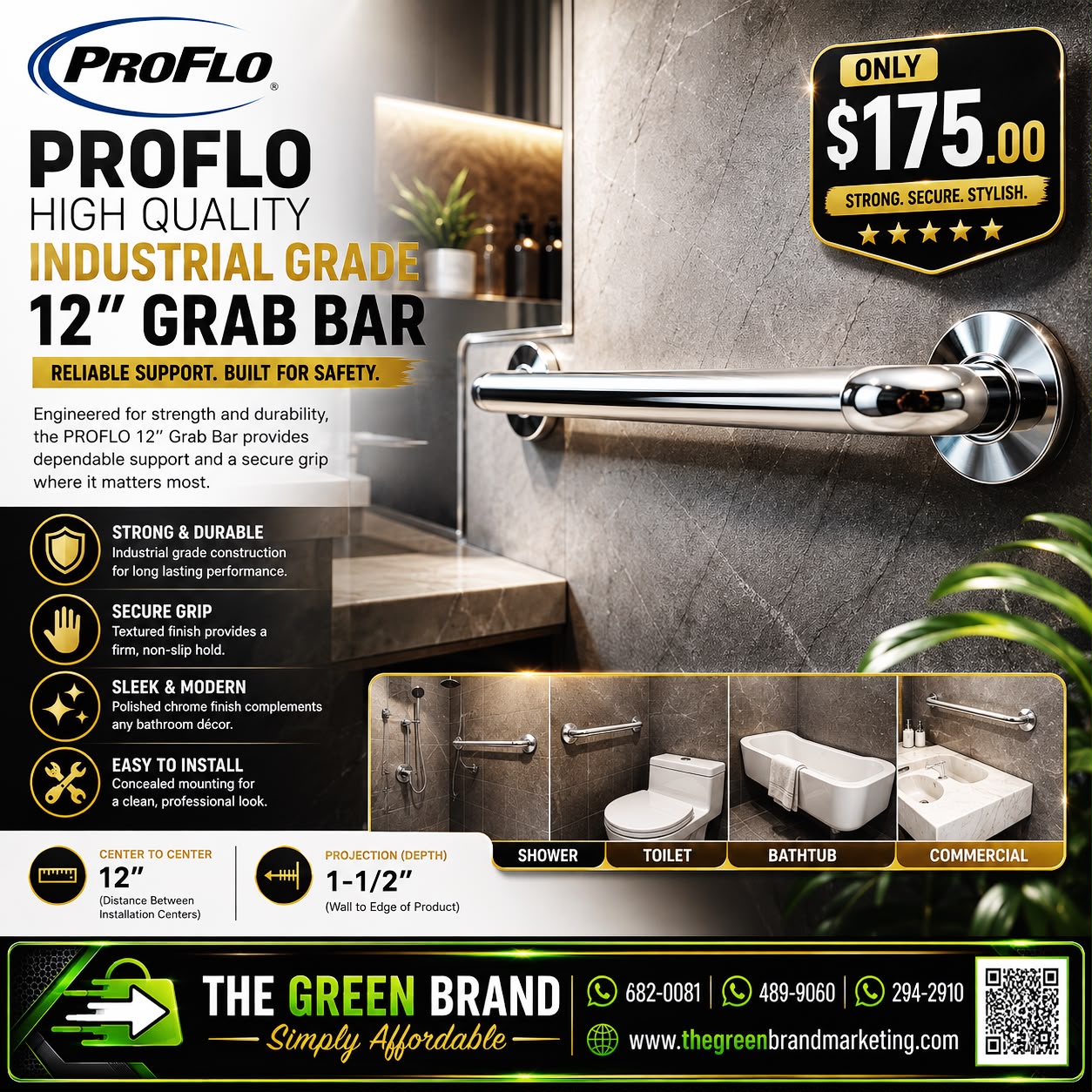 Proflo 12" Grab bar