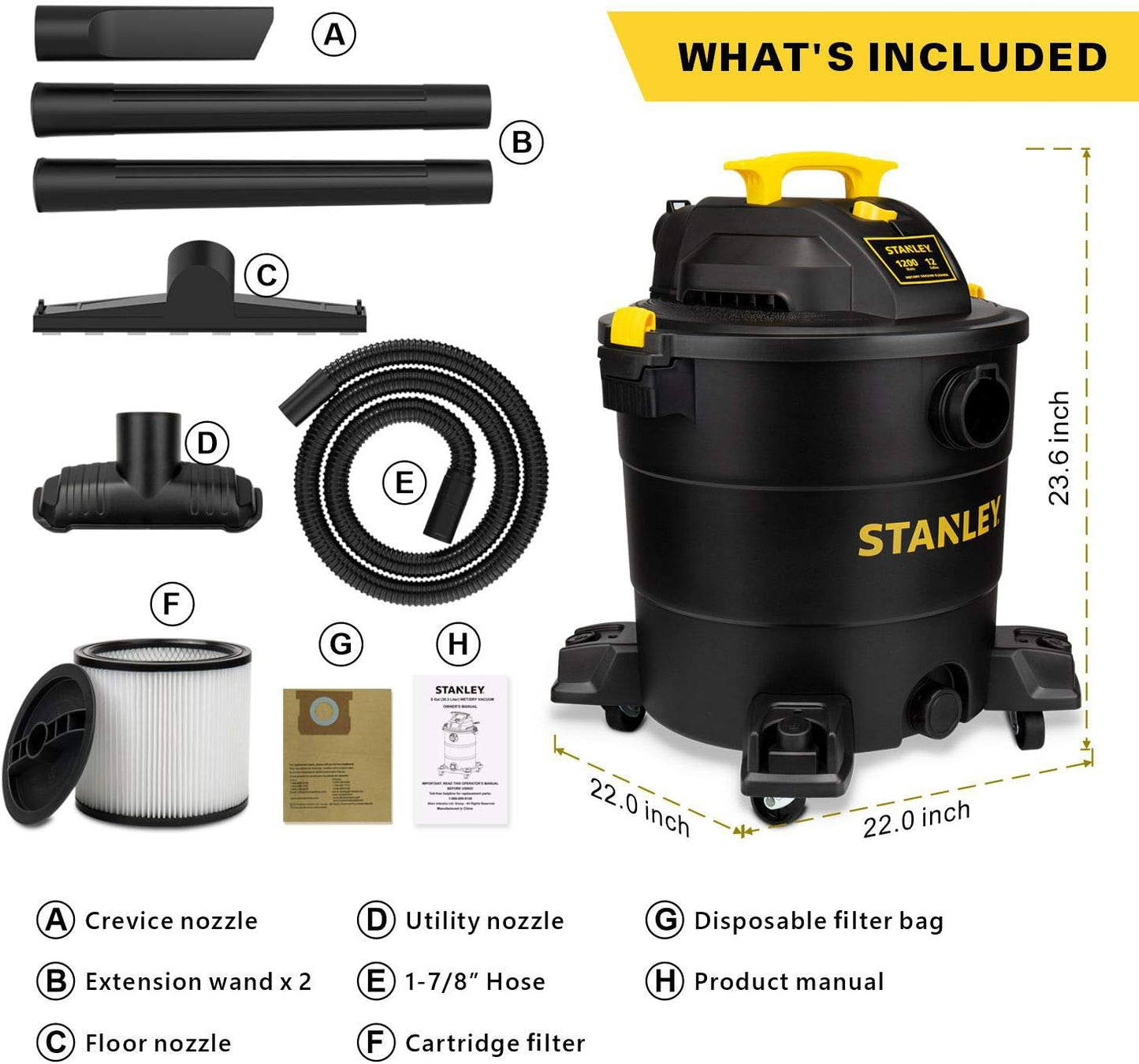 Stanley 12 Gallon 5.5 Peak HP 3 In 1 Wet Dry Vacuum Cleaner SL18199P