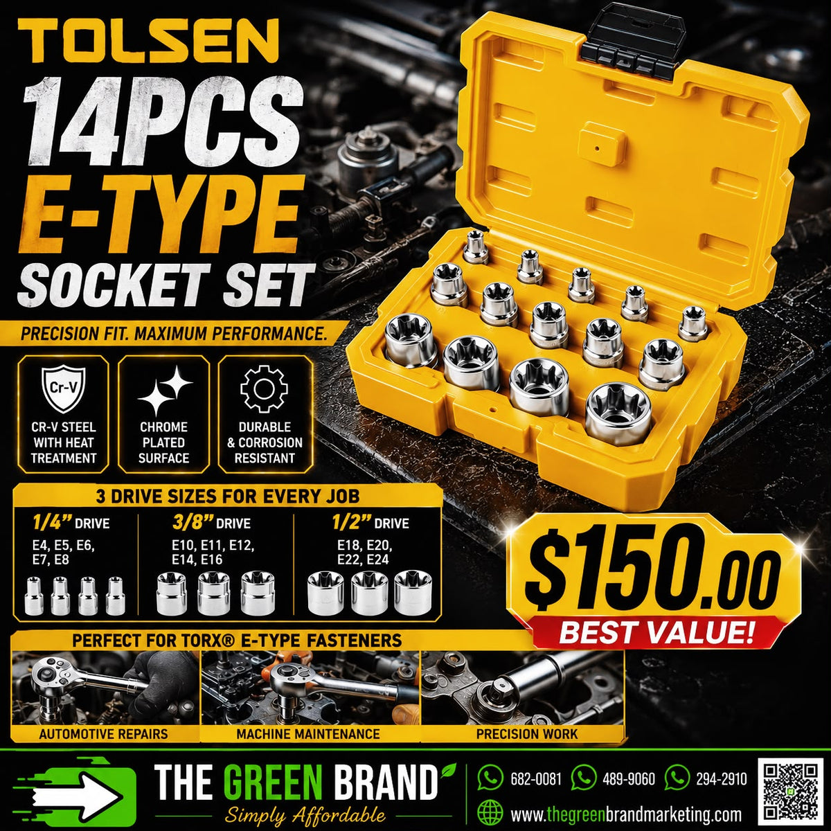 TOLSEN 14PCS E TYPE SOCKET SET