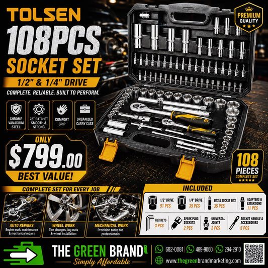 Tolsen Tool Kit 1/4" / 1/2" 108 Pieces