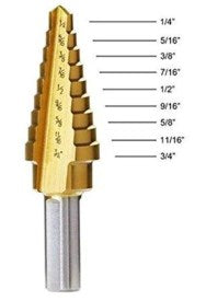 1/4-inch hex step bit 1/4-3/4 with 9 steps