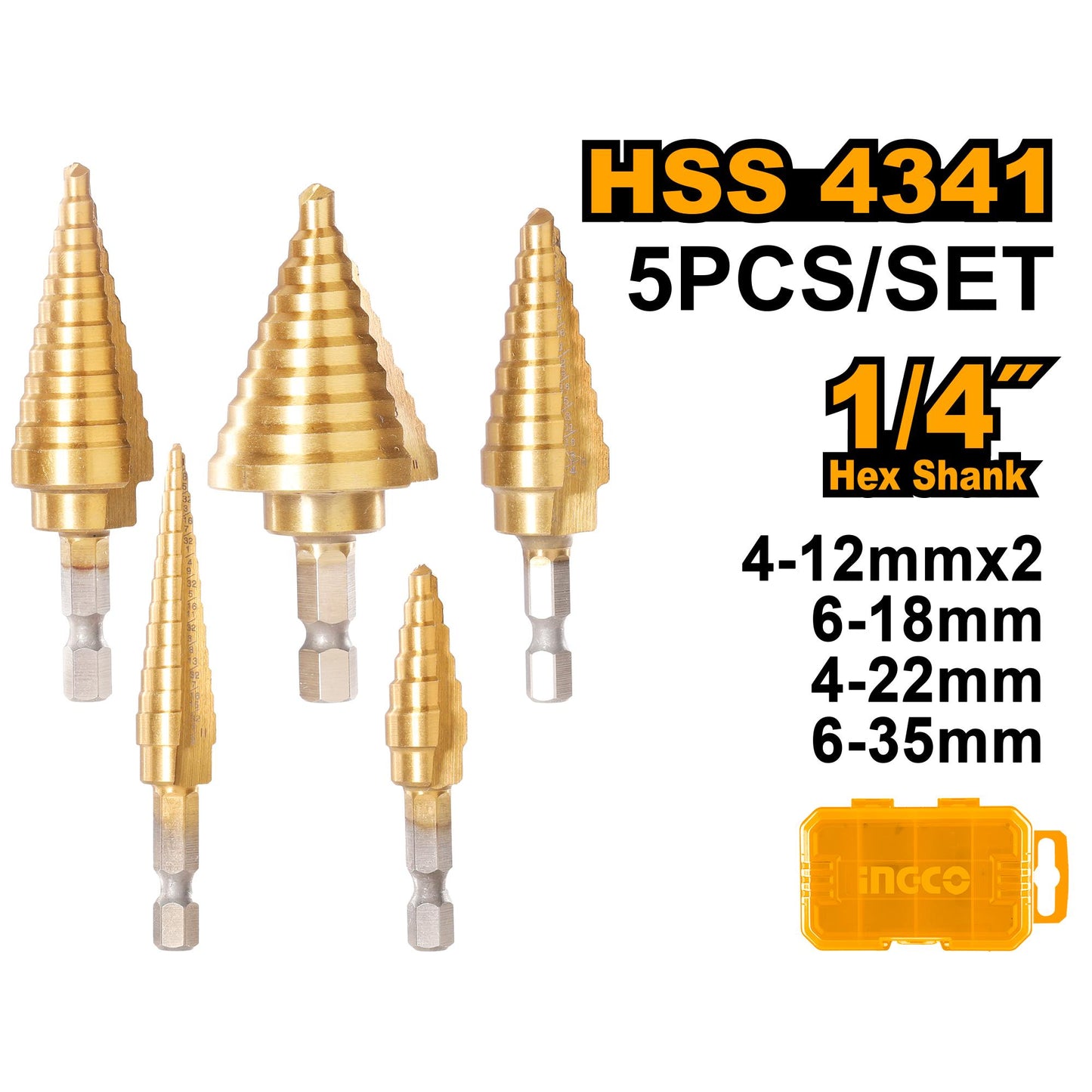 Ingco 5pc step drill bit set