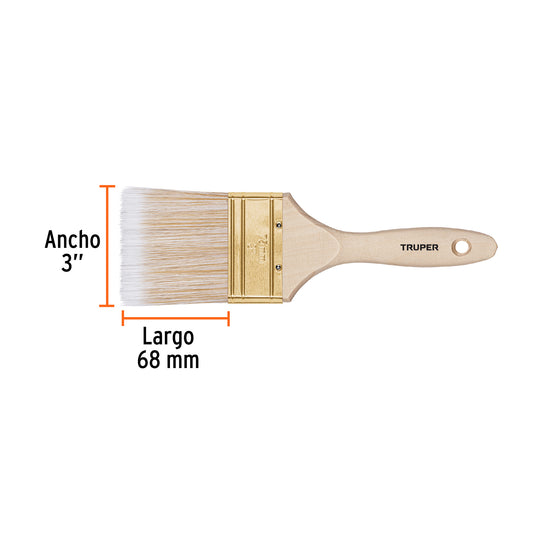 Truper Synthetic Brush, Wooden Handle, Straight Cut, 3 13346