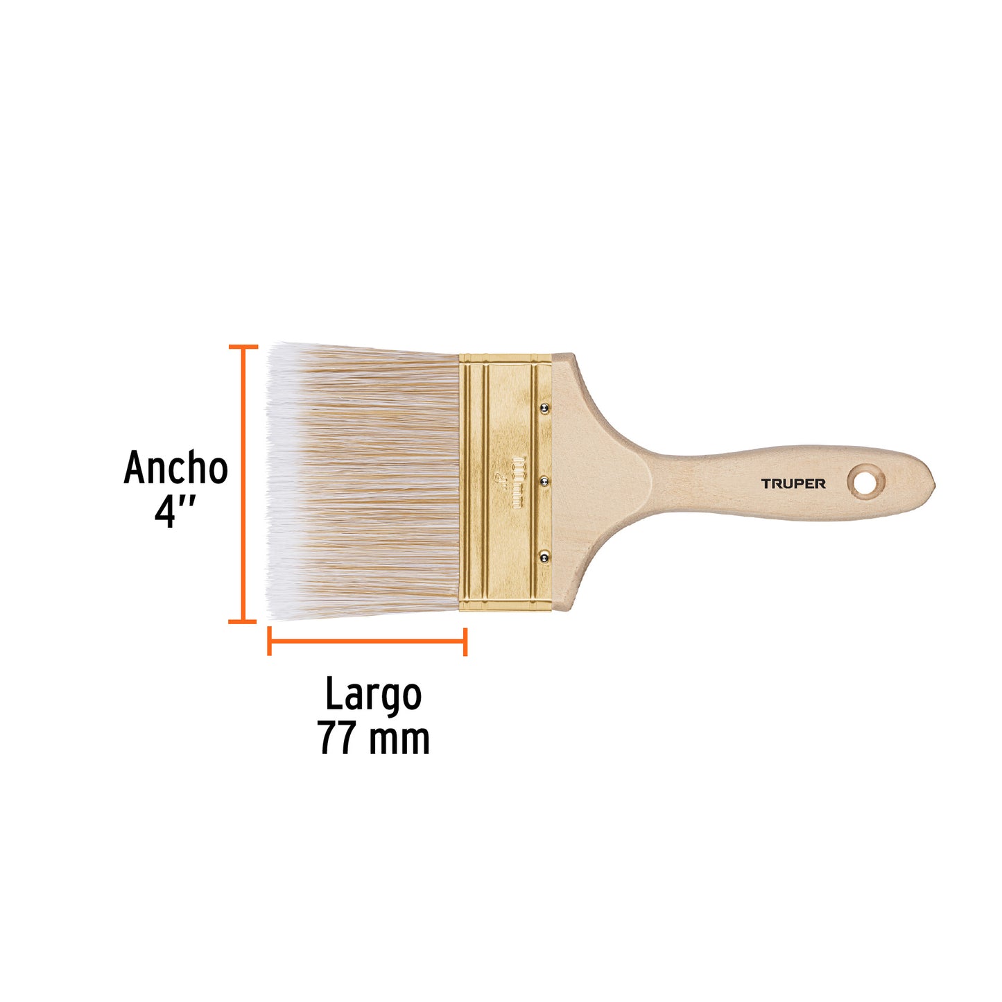 Truper Synthetic Brush, Wooden Handle, Straight Cut 4"