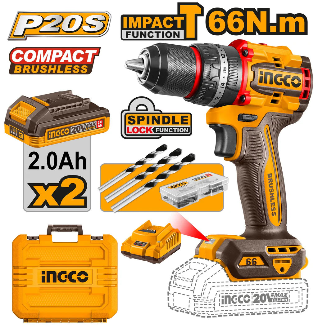 Ingco Compact Brushless Cordless Impact Drill with 66Nm Torque