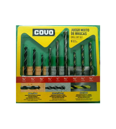 Covo 9 Piece drill bit set wood/ metal/masonry.