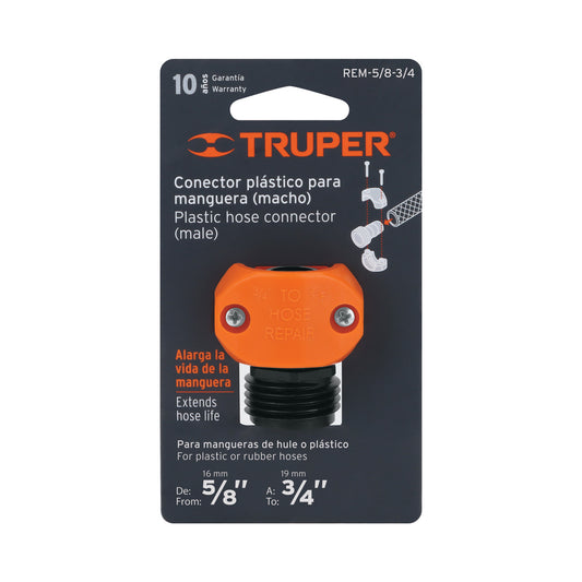 Truper Plastic Connector, Male 5/8 PuLG-3/4 PuLG