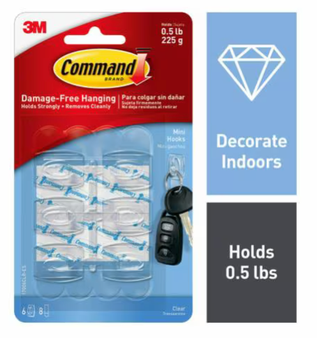 3m command Clear mini hooks 6pcs