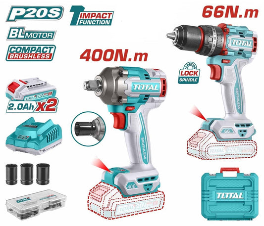 Total cordless 2pc combo kit wrench and drill