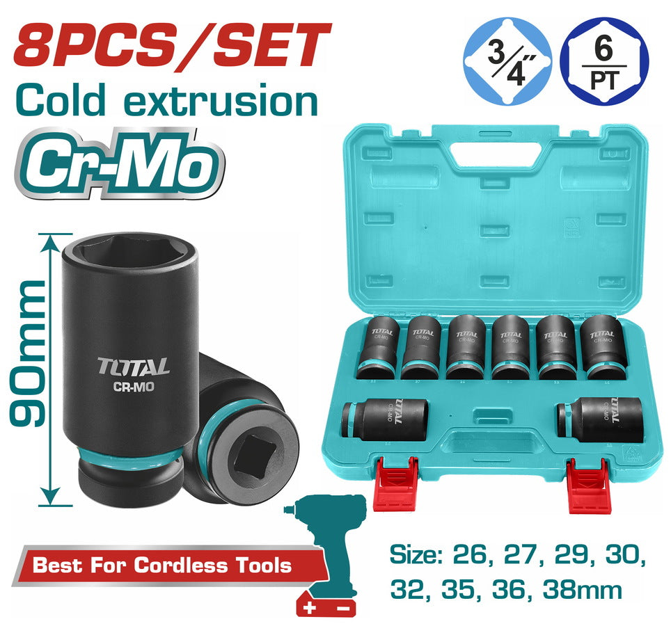 Total 8pc dr impact socket set 3/4 inch