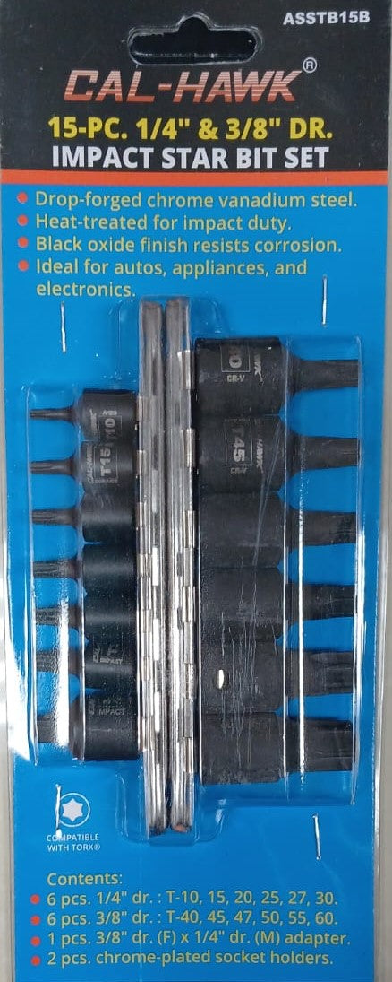 15pc 1/4inch 3/8 inch impact torx set