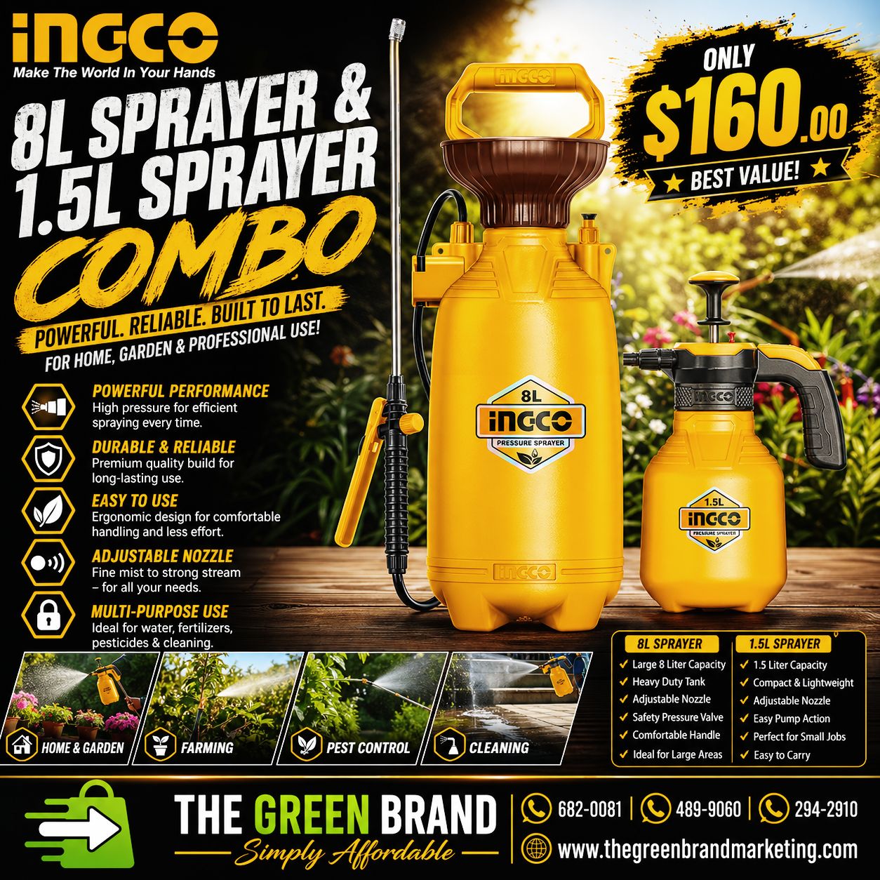 Ingco 8L sprayer combo (includes free 1.5L sprayer)