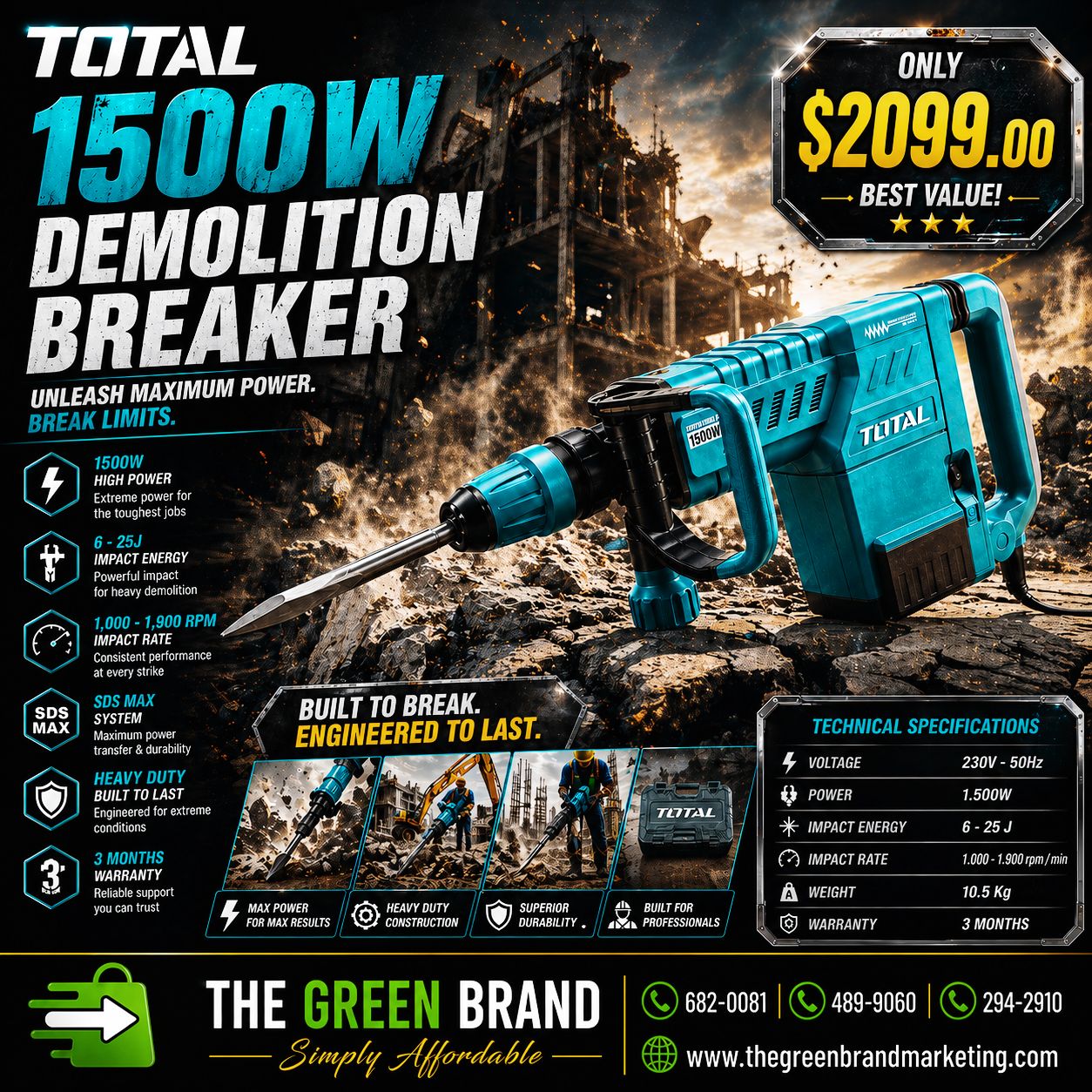 Total 1500W  demolition  breaker