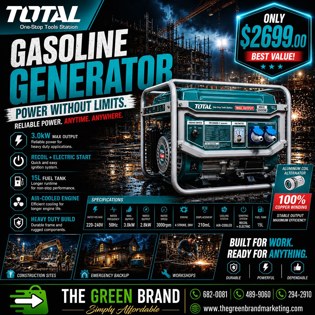 Total 3000w Gasoline Generator