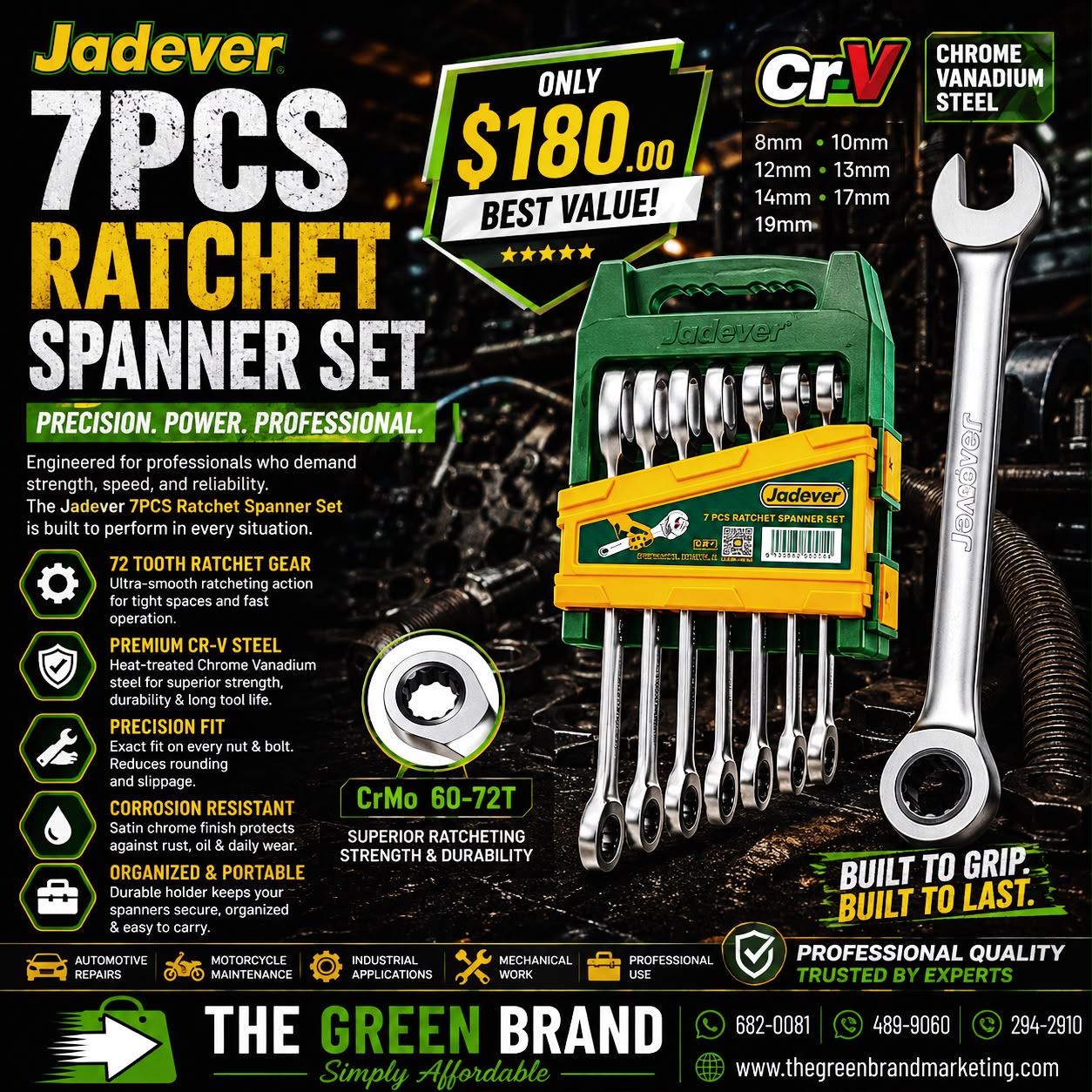 Jadever 7pc ratchet spanner set