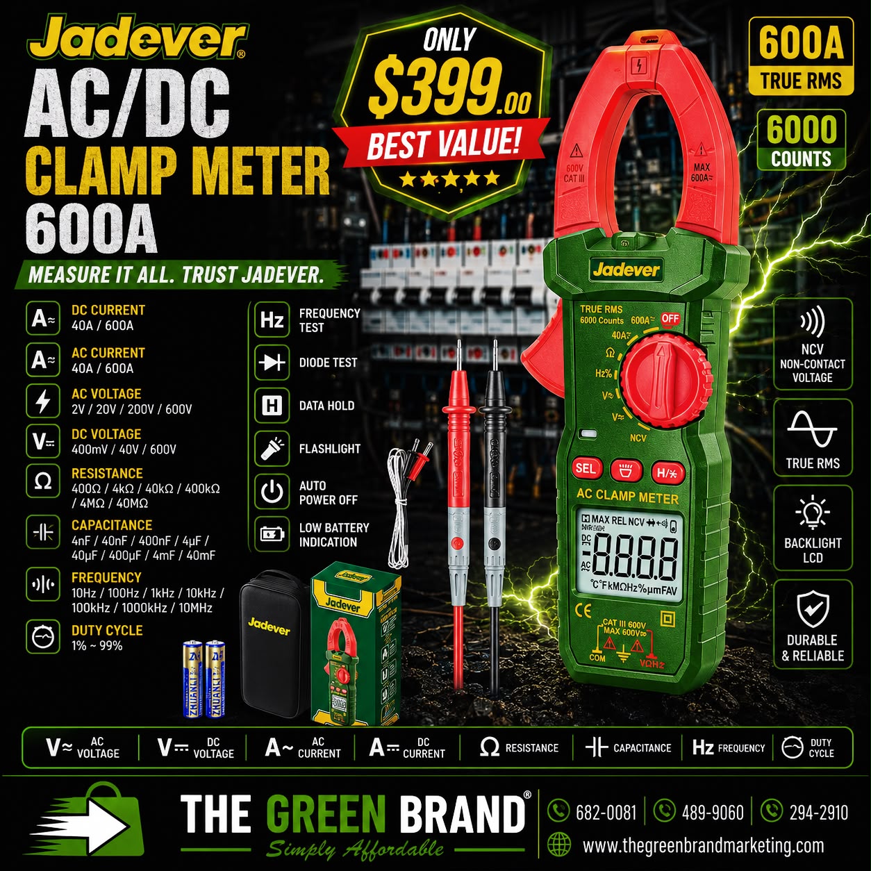Jadever AC/DC Clamp meter 600A