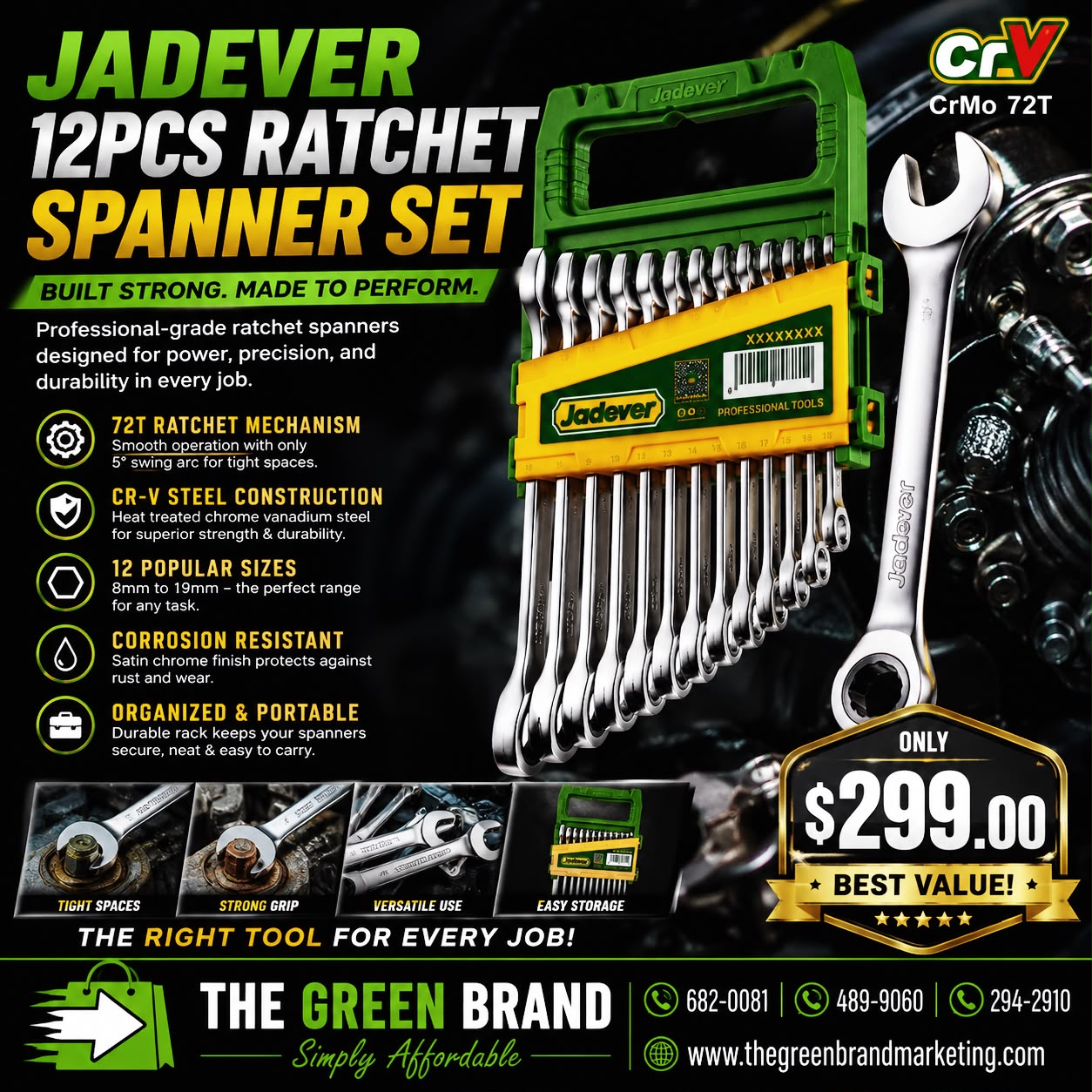 Jadever 12 Piece ratchet spanner set 8mm to 19mm
