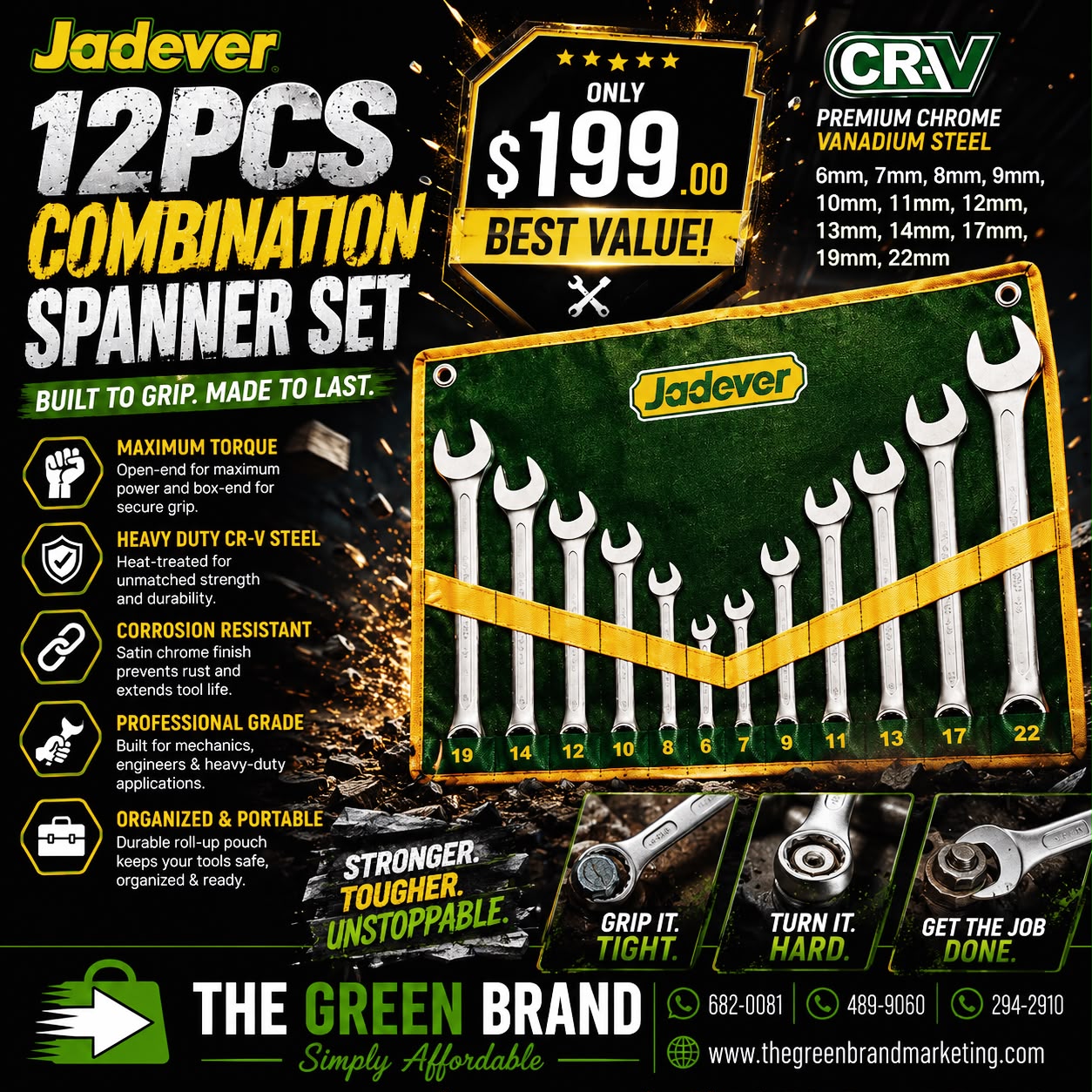 Jadever 12 pc combination spanner set