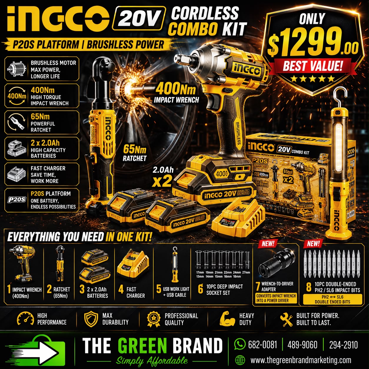 Ingco 400nm impact wrench & ratchet combo