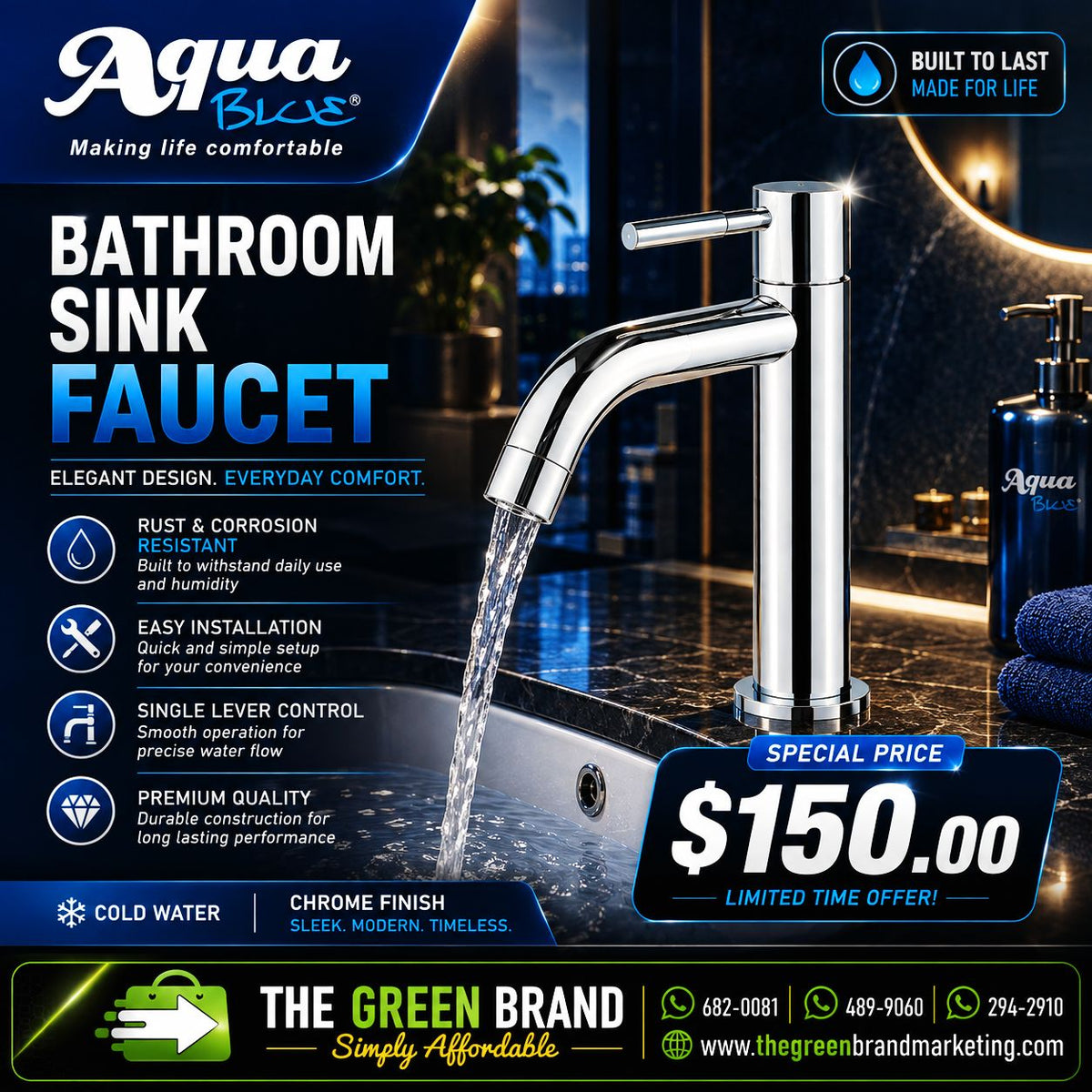AquaBlue Bathroom Sink Faucet