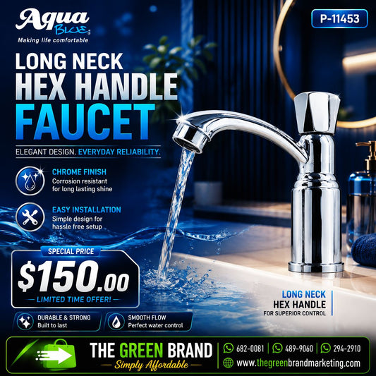 Aqua Blue Long Neck Hex Handle Faucet