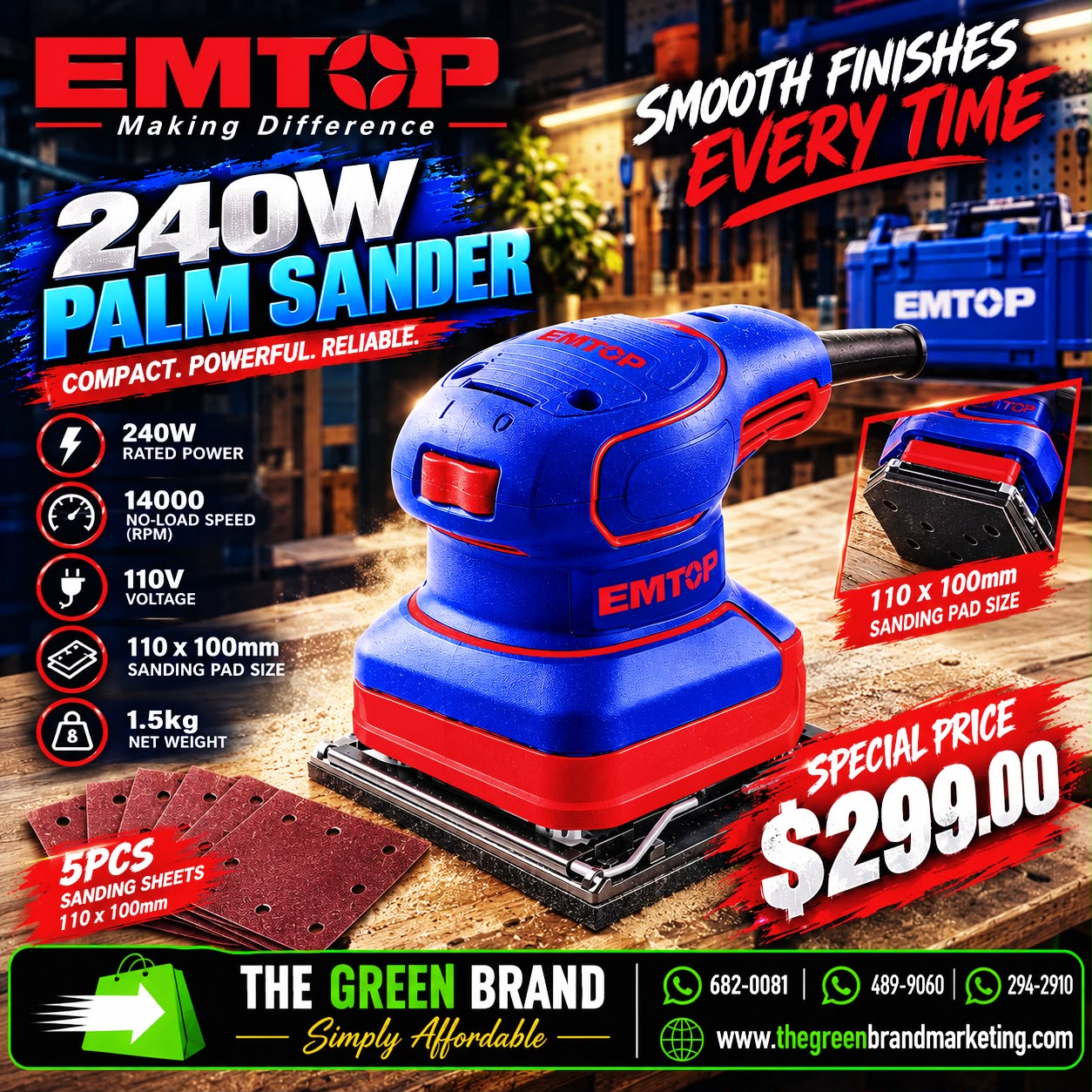 Emtop 240W Palm Sander