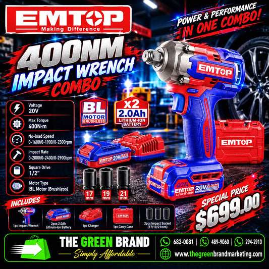 Emtop 400NM Impact Wrench Combo