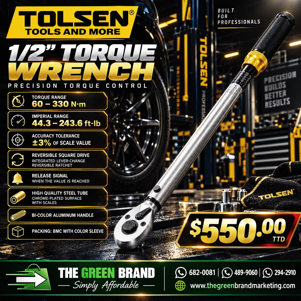 Tolsen torque wrench 1/2 60nm to 330nm 44.3-243.6 ft.lbs. 19668