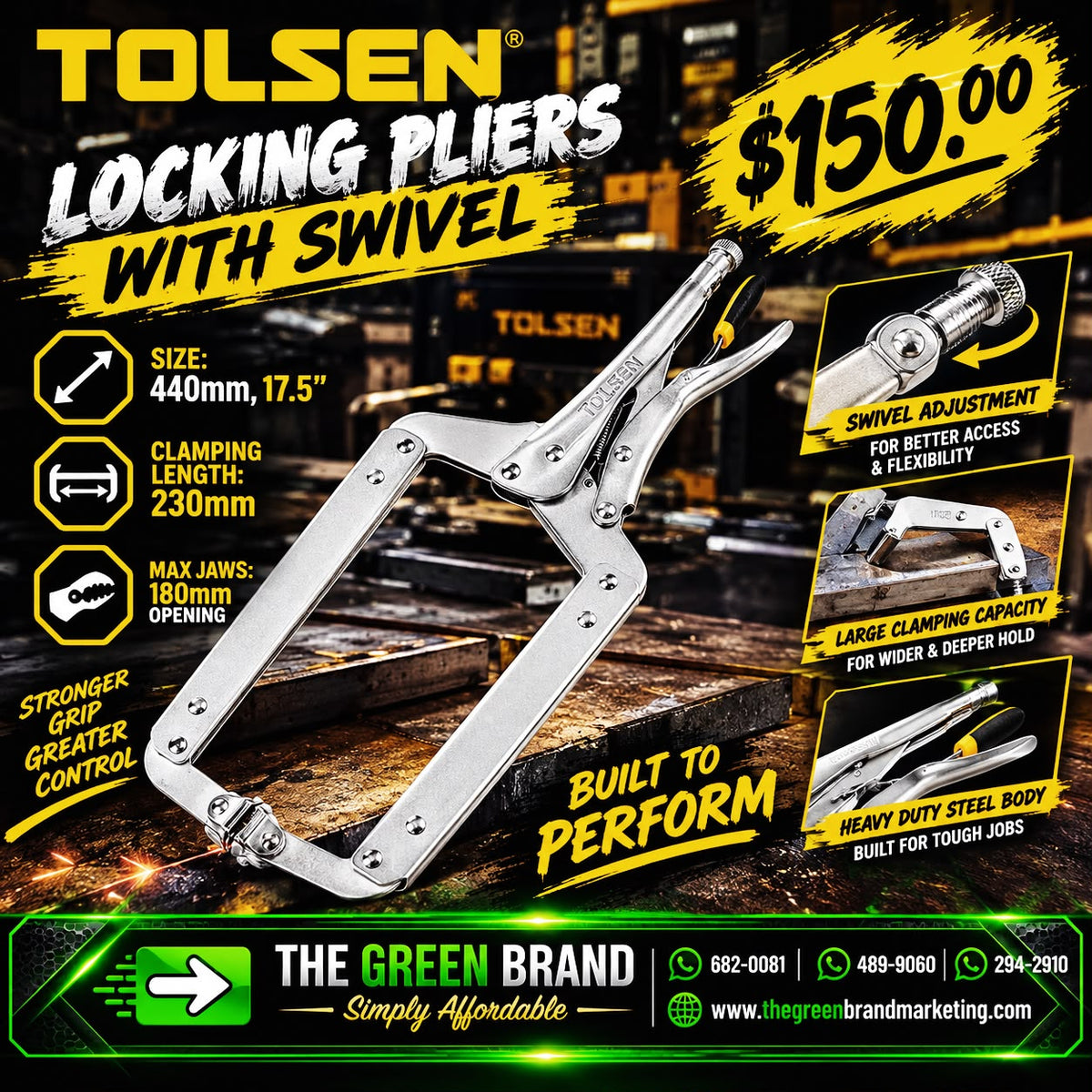 Tolsen locking pliers with swivel 440mm