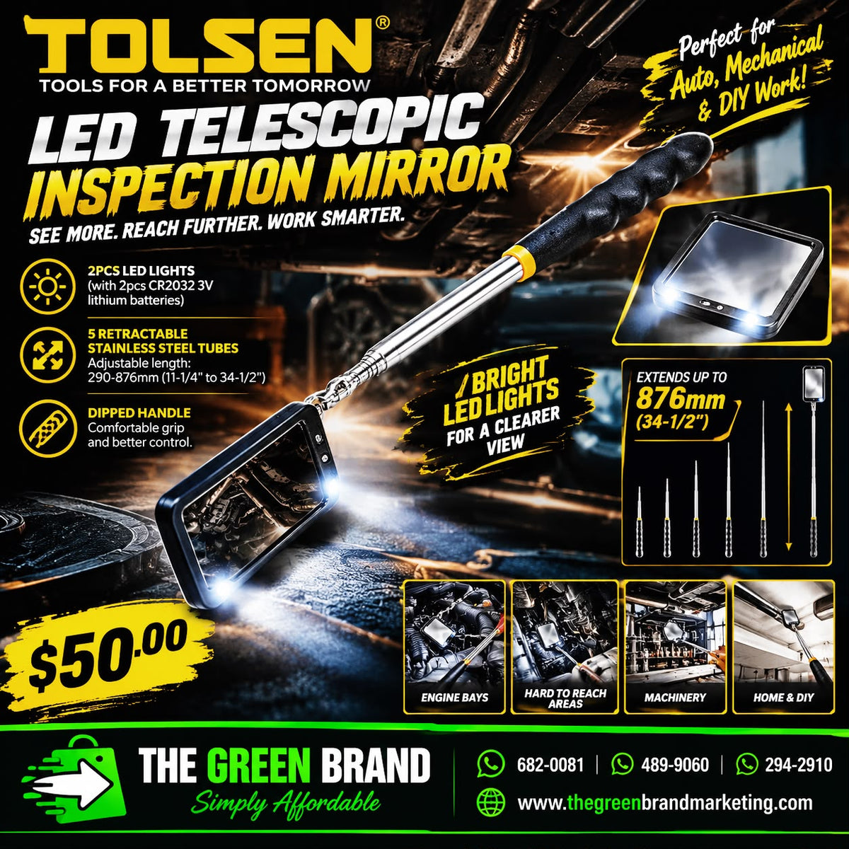 TOLSEN LED TELESCOPIC INSPECTION MIRROR