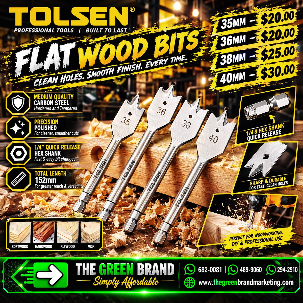 Tolsen Flat Wood Bits