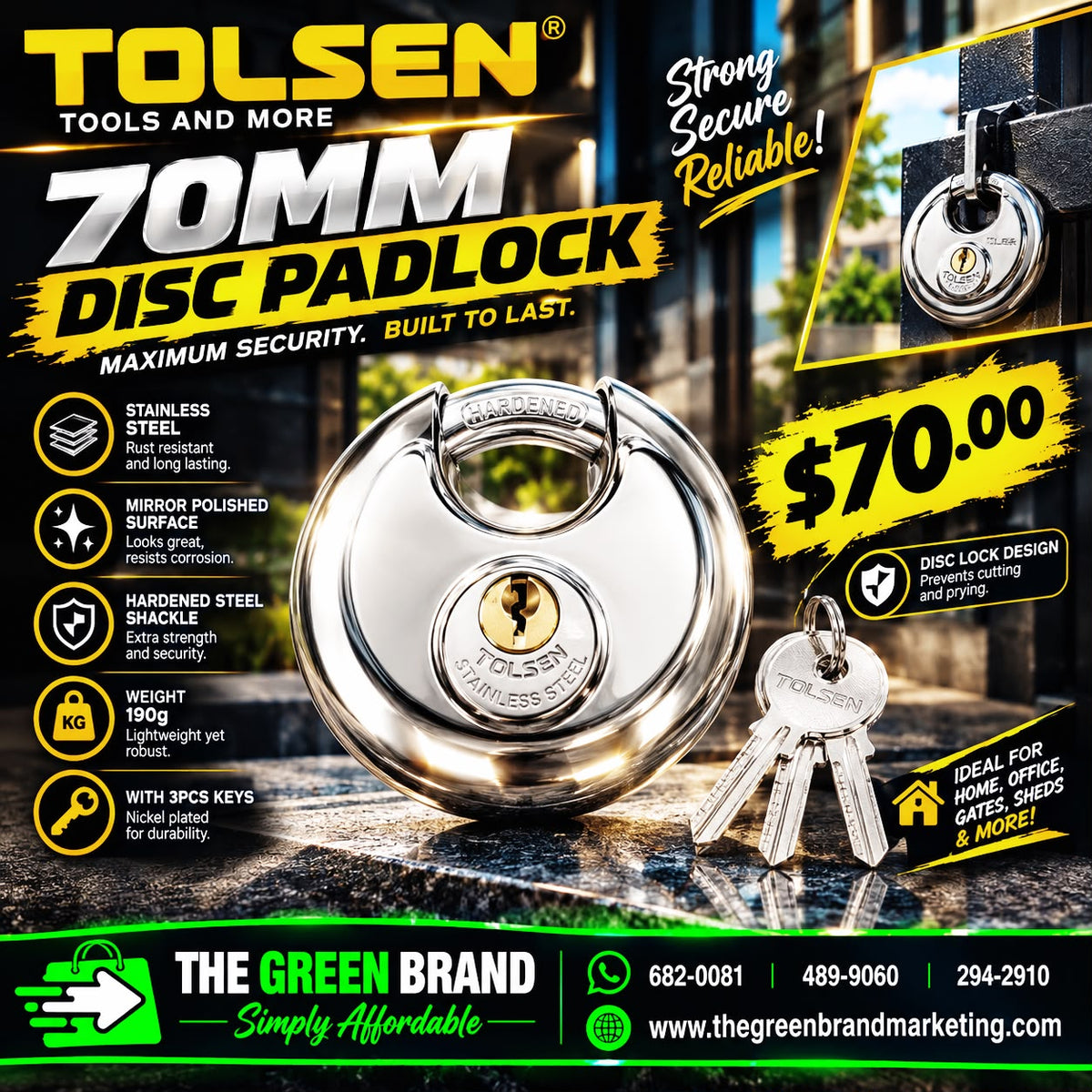 TOLSEN 70MM DISC PADLOCK