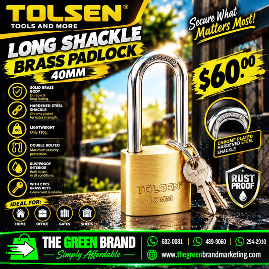 BRASS PADLOCK WITH LONG SHACKLE 40MM