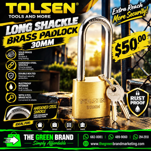 Tolsen brass padlock long shackle 30mm