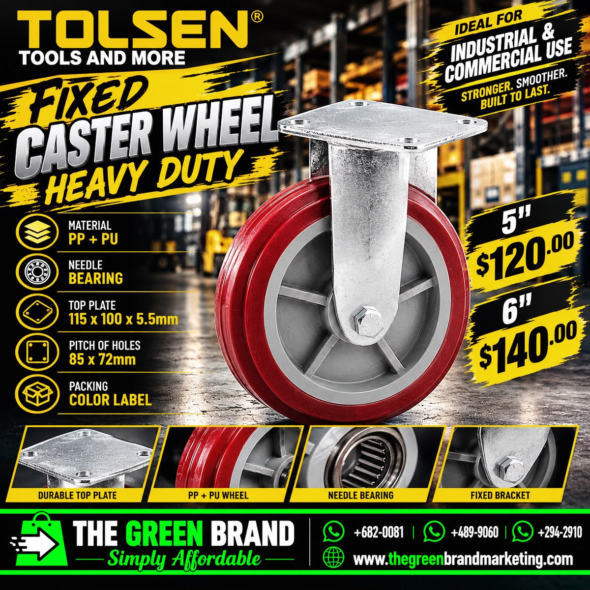 Tolsen heavy duty fixed caster pp + pu