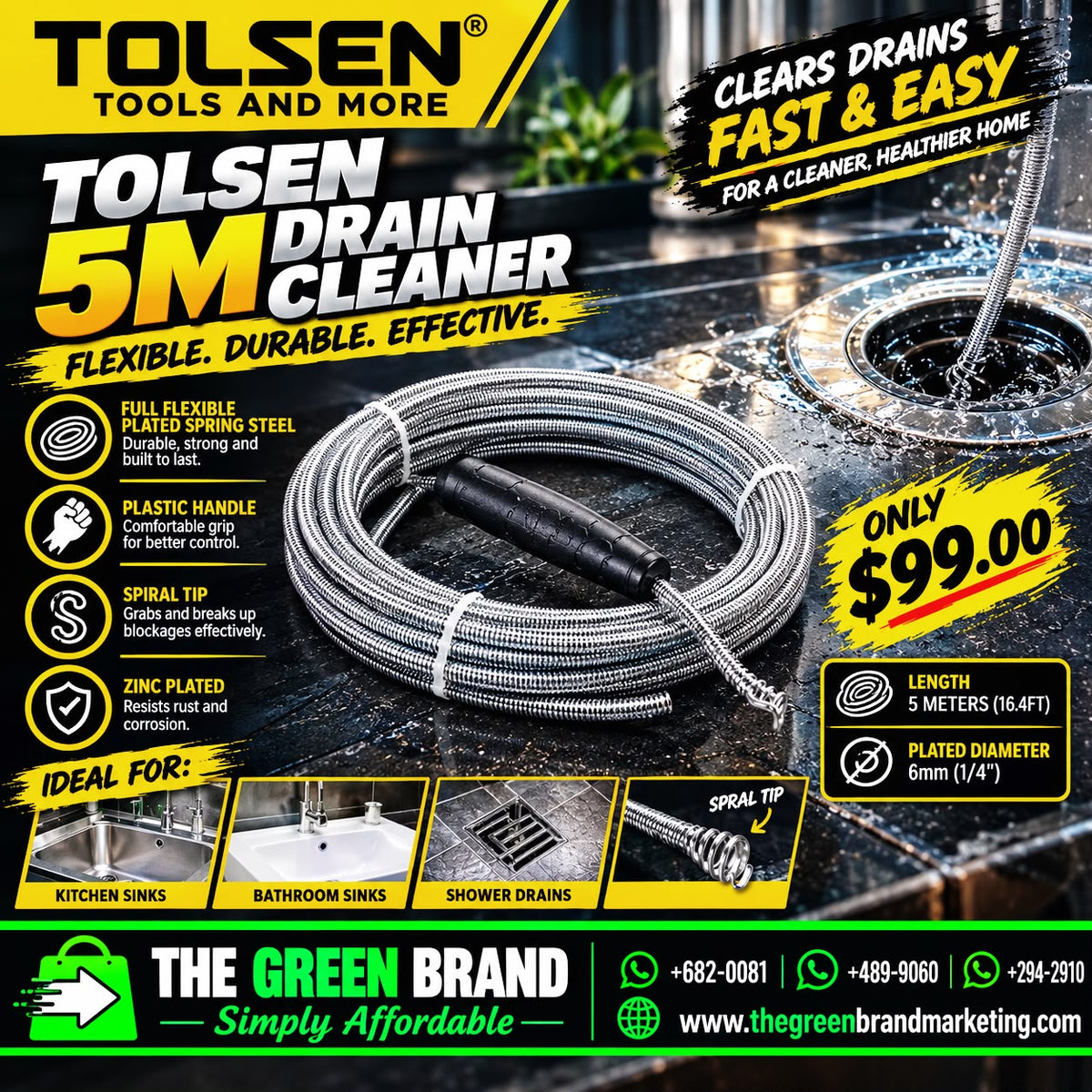 tolsen 5m drain cleaner