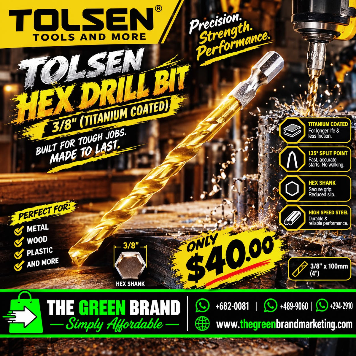 Tolsen hex 3/8" drill bit