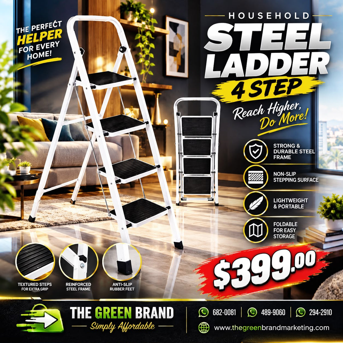 4FT Household 4 Step Steel Ladder