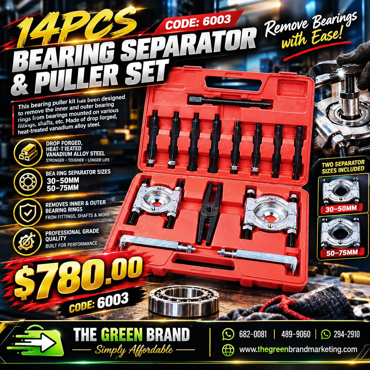 6003- 14Pcs Bearing Separator & Puller Set